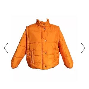 NEW Couture Couture Bright Orange Puffer Jacket Detachable Sleeves Size Medium